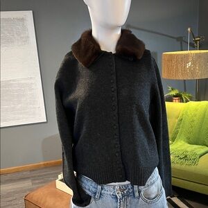 Zara Black Teddy Jacket with Brown Collar